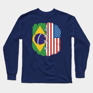 Proud Brazilian American Heritage // Brazil & USA Flags Long Sleeve T-Shirt